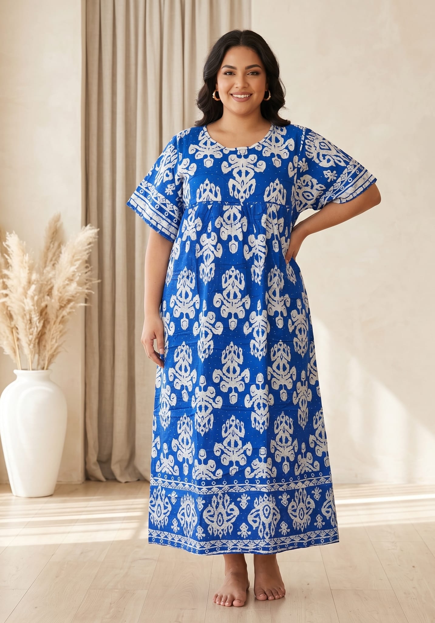 Rochie vaporoasa albastra imprimeu elegant pietricele