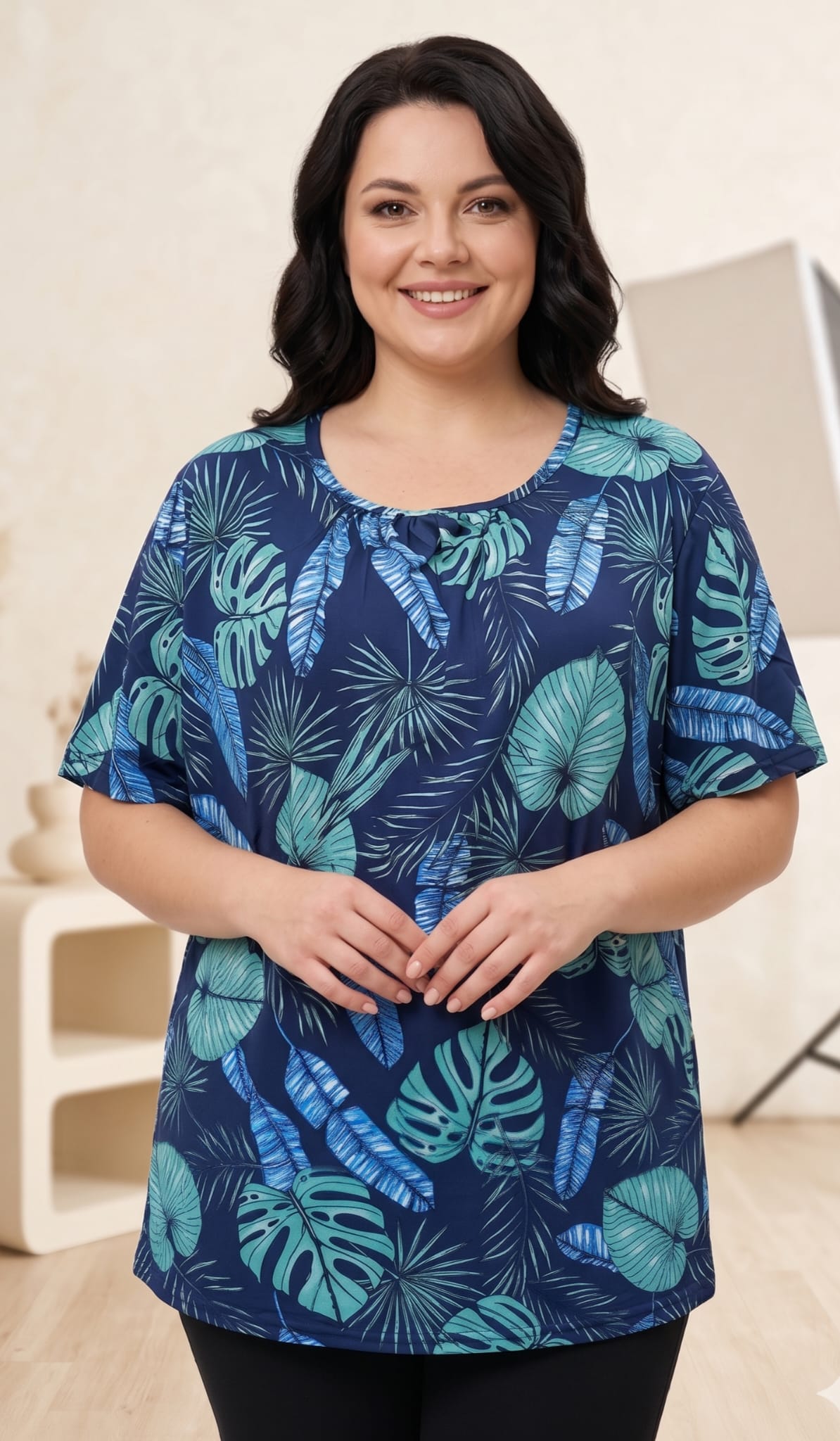 Bluza dama 1+ 1cadou imprimeu zigzag albastru