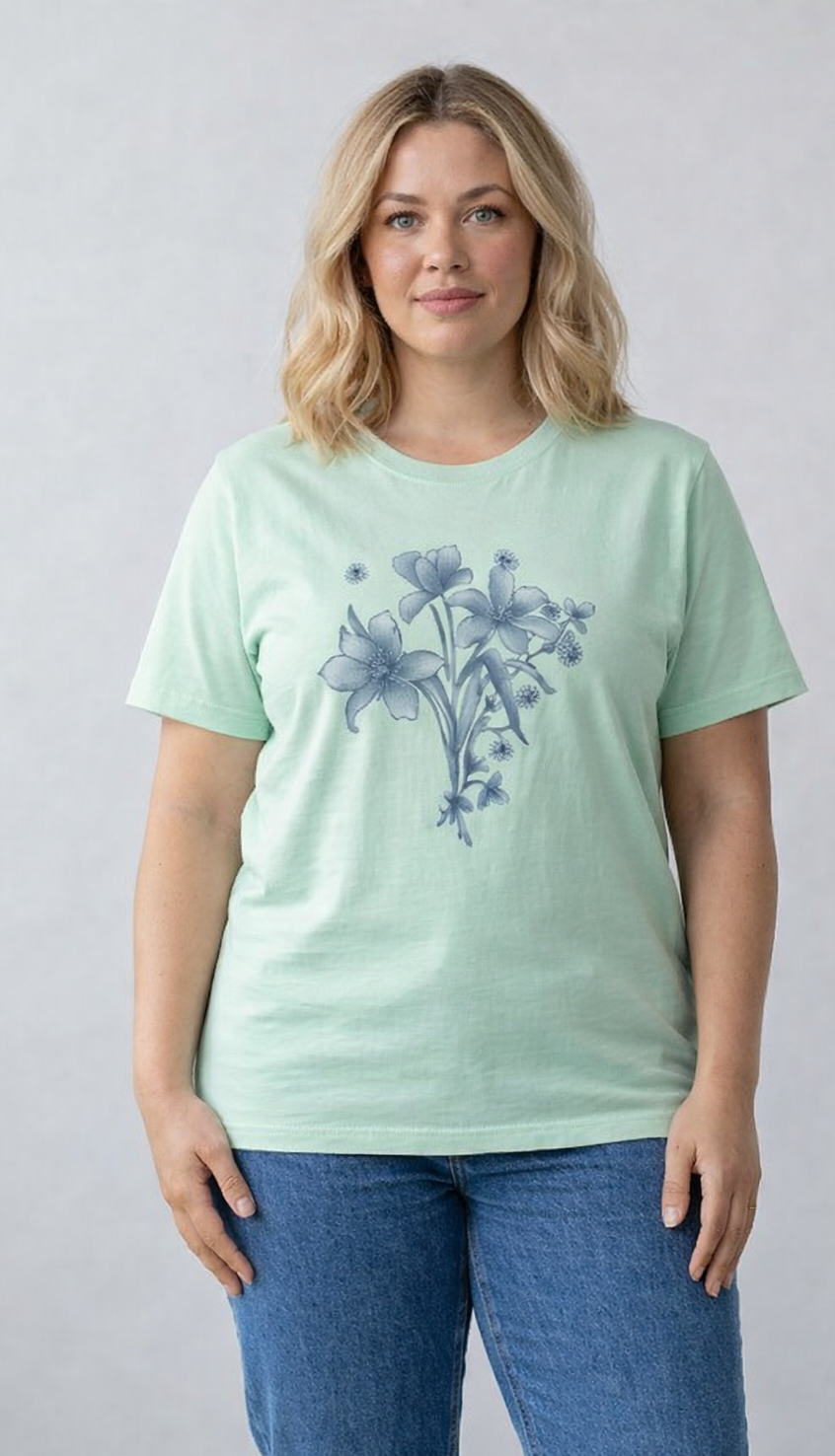 Tricou marime mare verde 1+1cadou orhidee