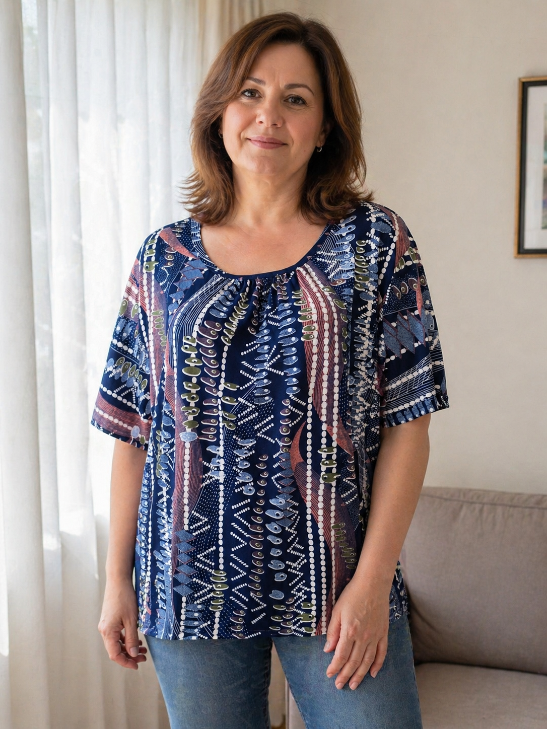 Bluza dama 1+ 1cadou imprimeu zigzag albastru