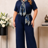Compleu elegant dama cu doua esarfe bleumarin