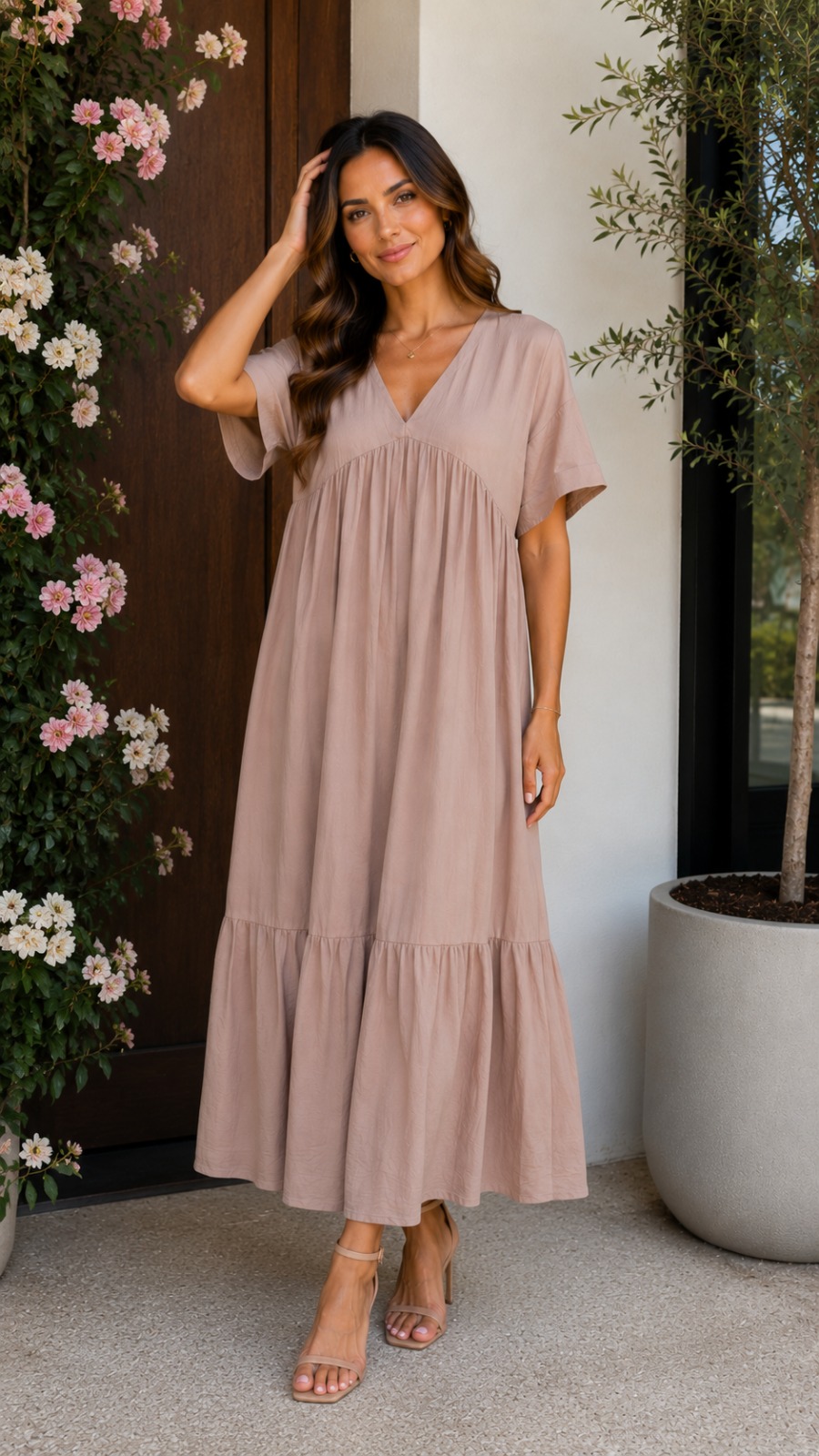 Rochie vaporoasa crem cu eleganță rafinată