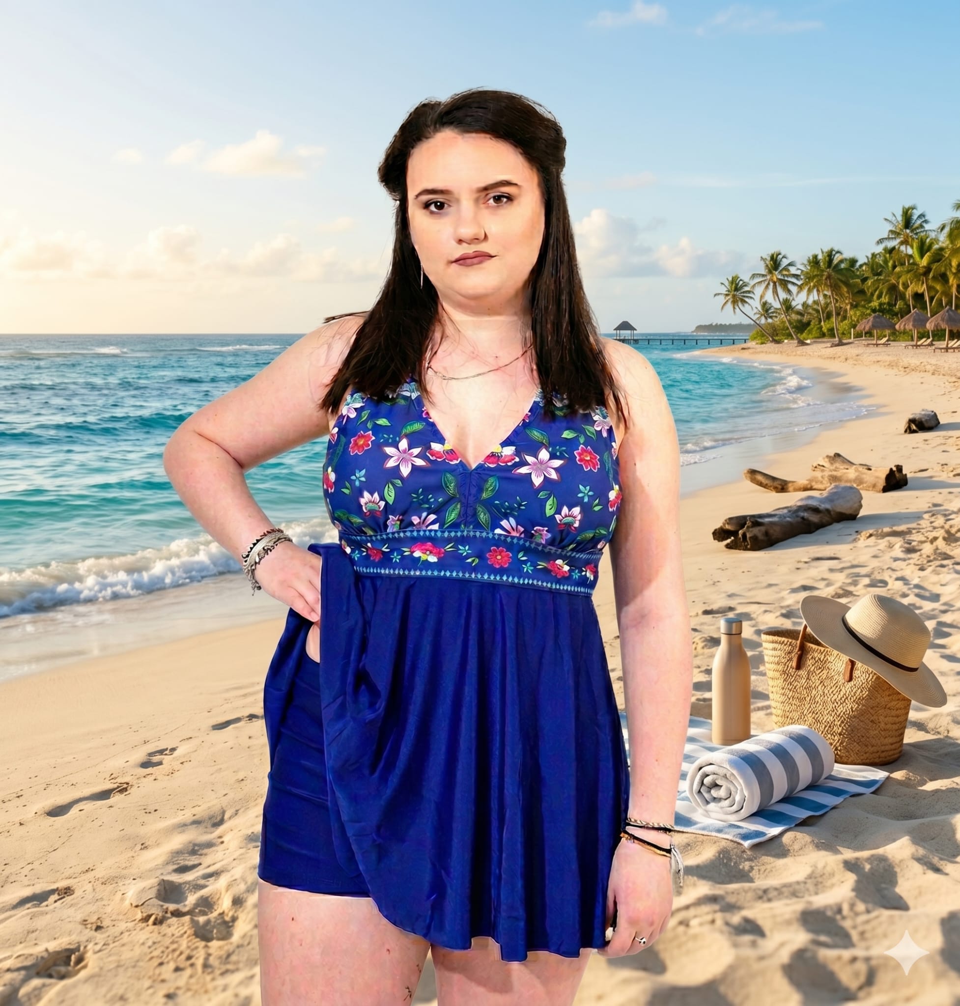 Costum de baie tankini rochita bleumarin
